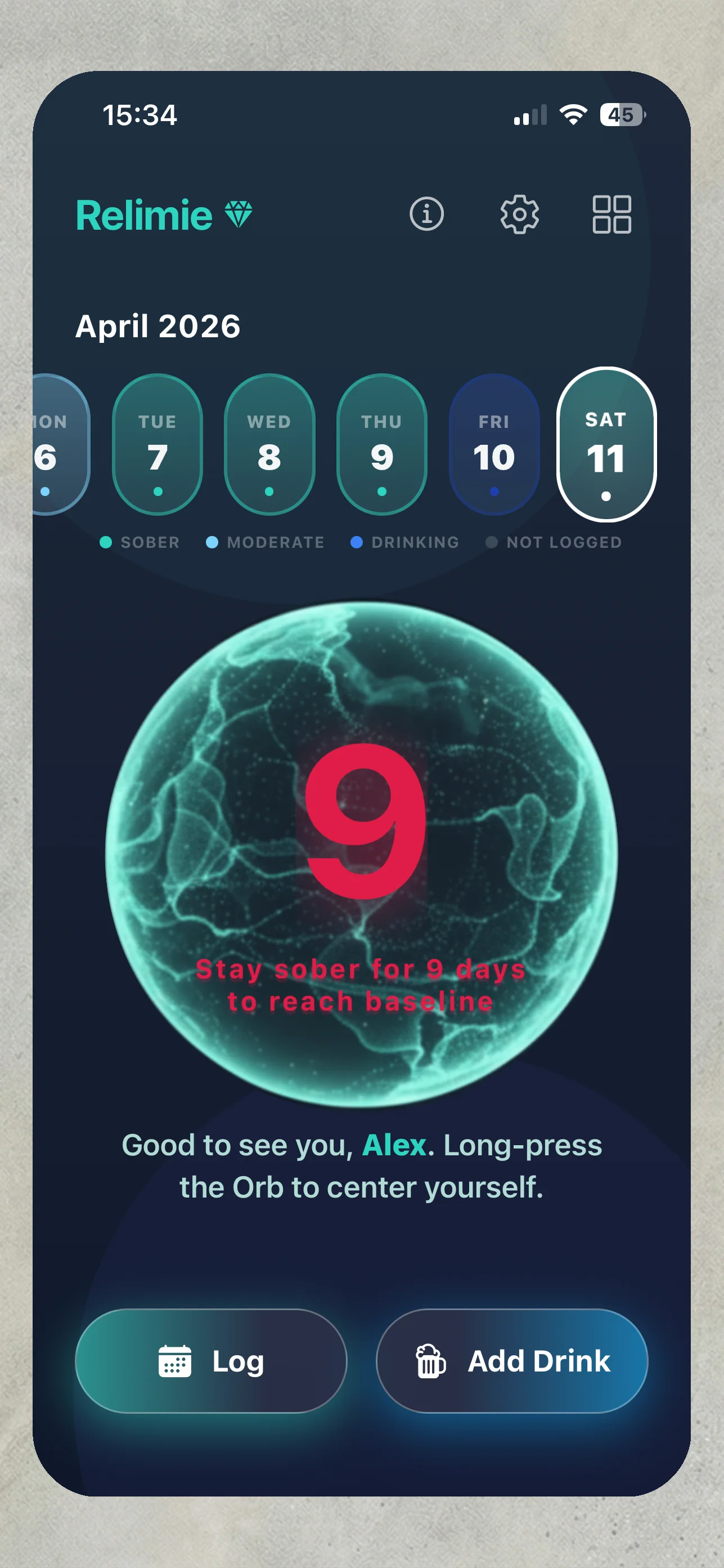 Relimie drink logging interface